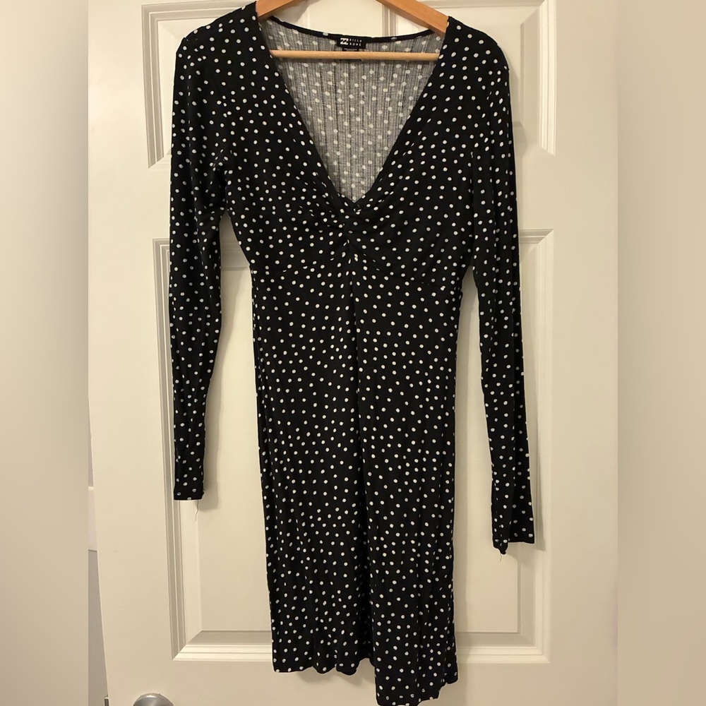 Billabong Black and White Polka Dot Long Sleeve Dress